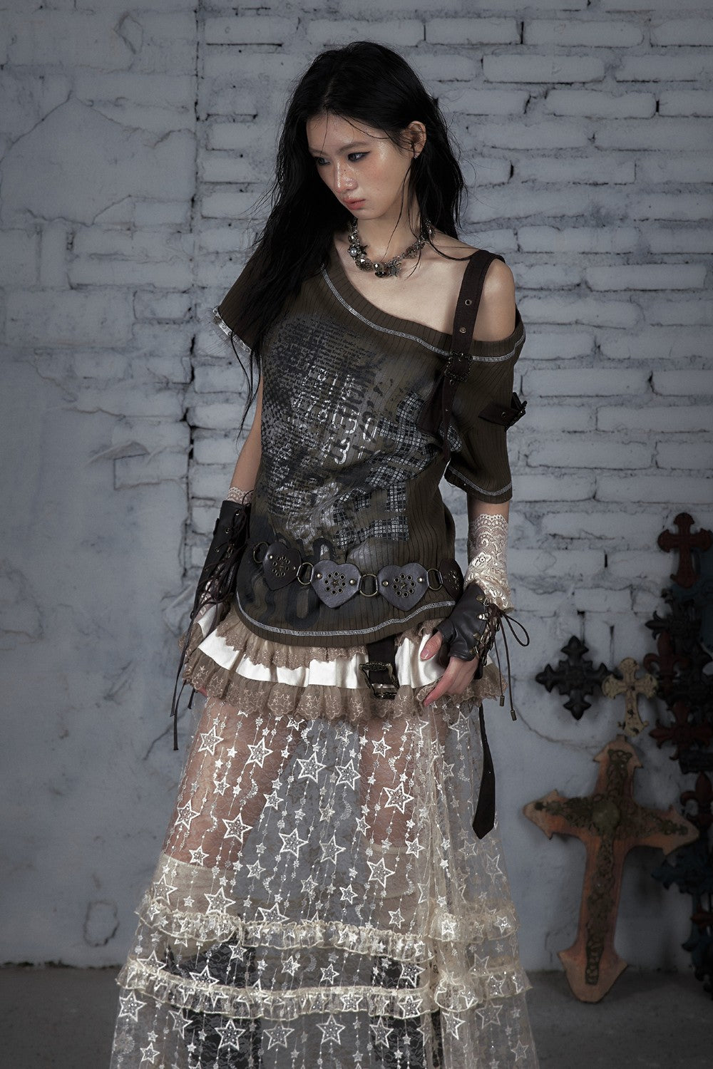 Olive Off-Shoulder T-Shirt