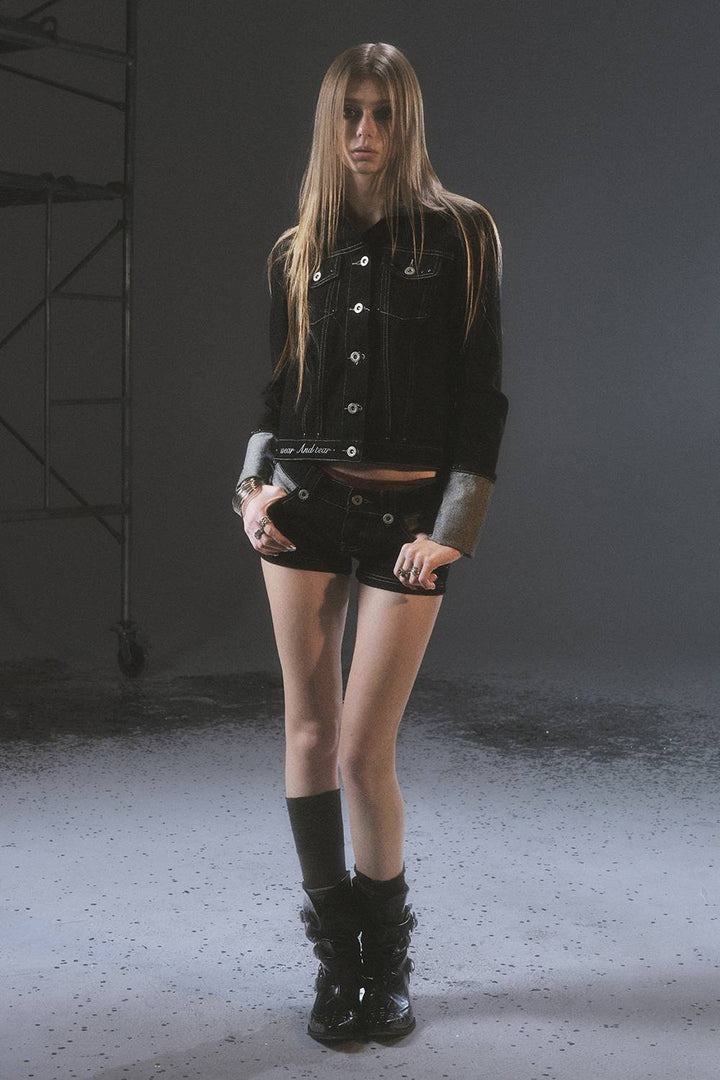 Cropped Stitch Denim Jacket