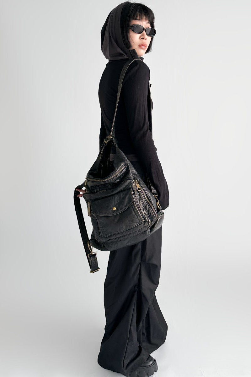 Multi-Zip Slouchy Shoulder Bag