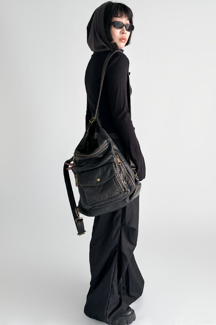 Multi-Zip Slouchy Shoulder Bag