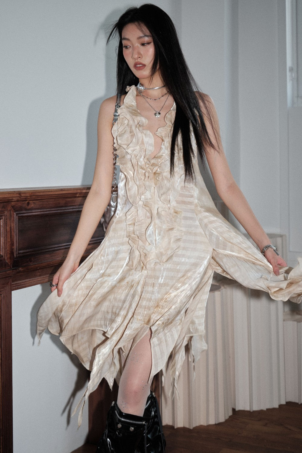 Backless Ruffle Halter Dress