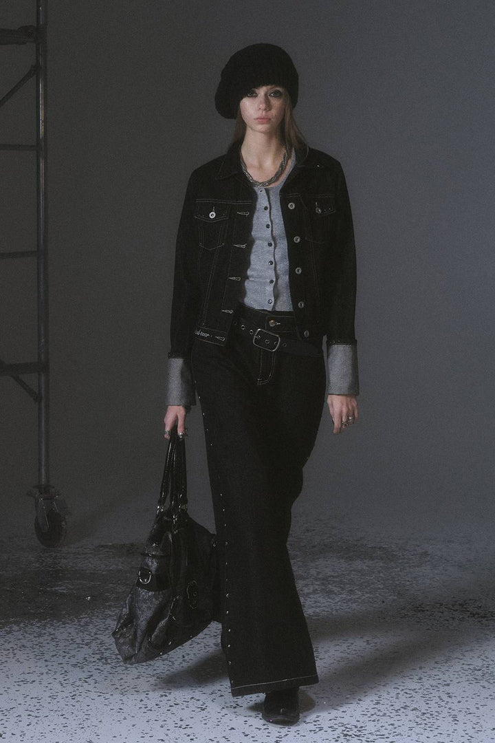 Cropped Stitch Denim Jacket