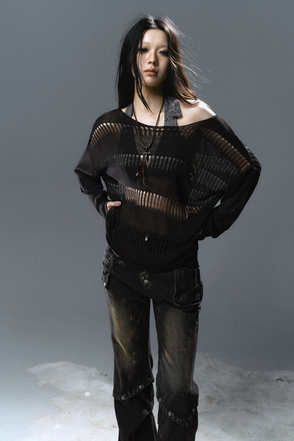 Loose Open-Stitch Knit Pullover