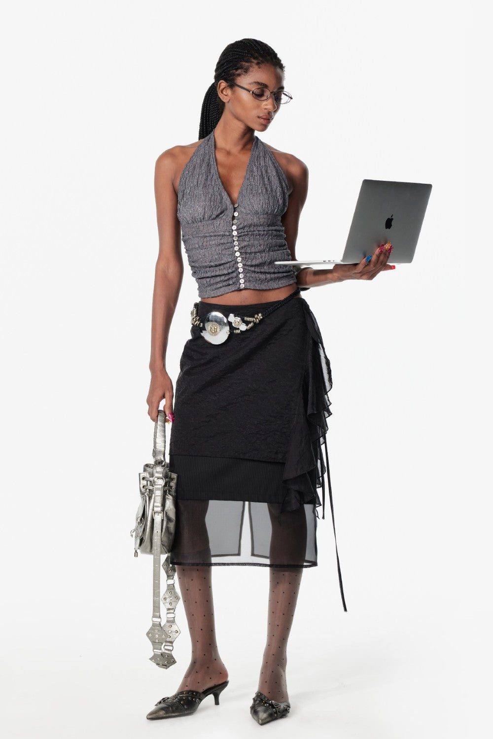 Ruched Button Halter Top