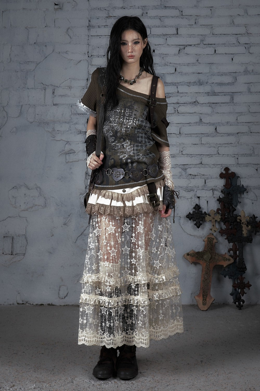 Olive Off-Shoulder T-Shirt