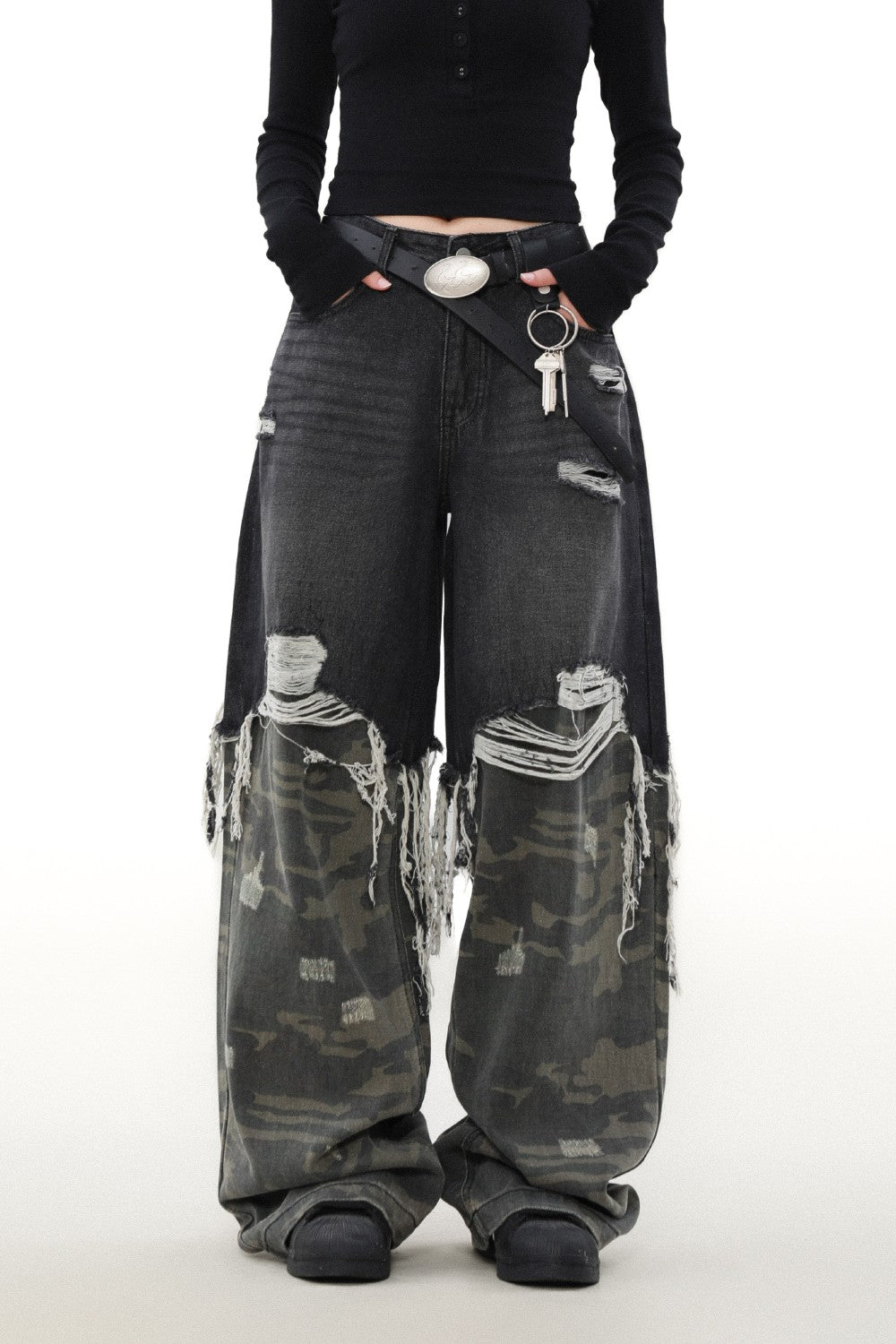 Shredded Camo Denim Jeans