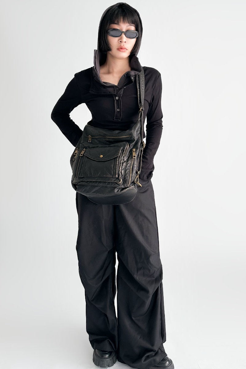 Multi-Zip Slouchy Shoulder Bag