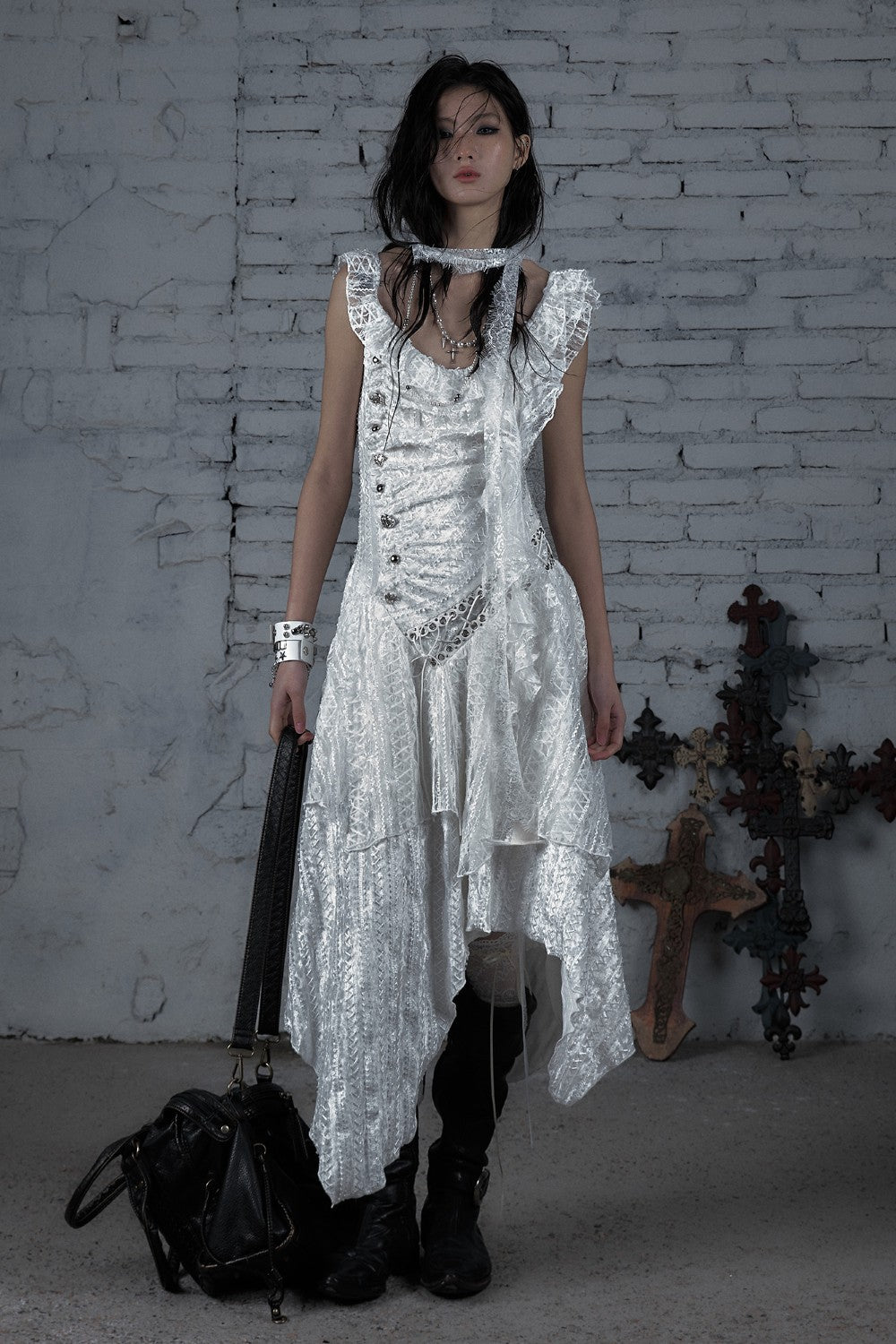 Ruched Lace Layer Dress