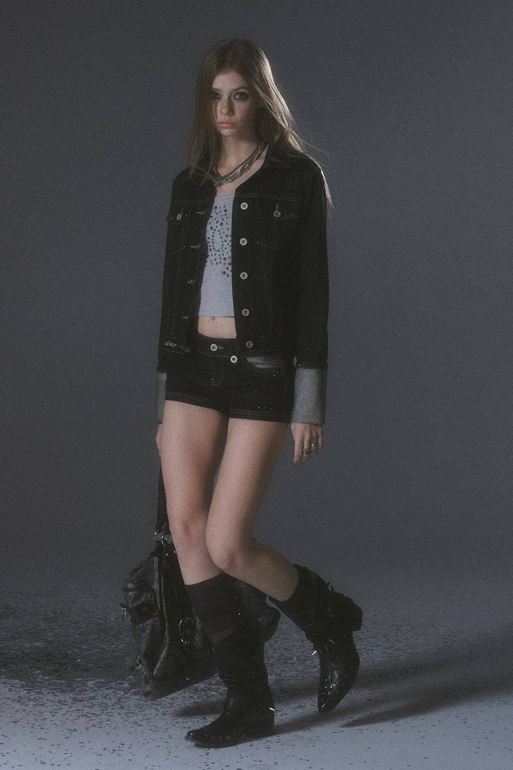 Cropped Stitch Denim Jacket