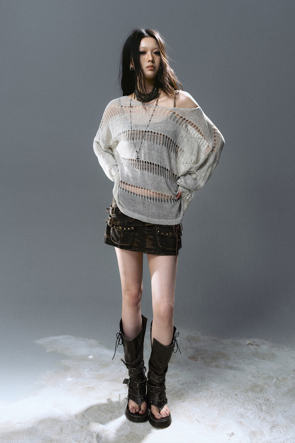Loose Open-Stitch Knit Pullover