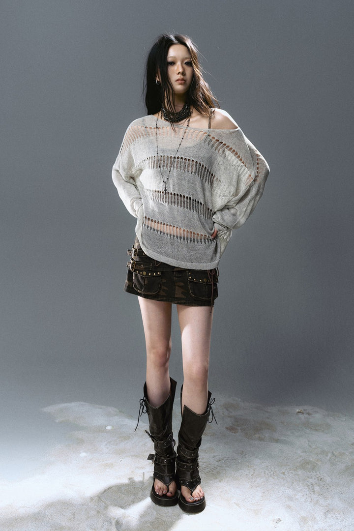 Loose Open-Stitch Knit Pullover