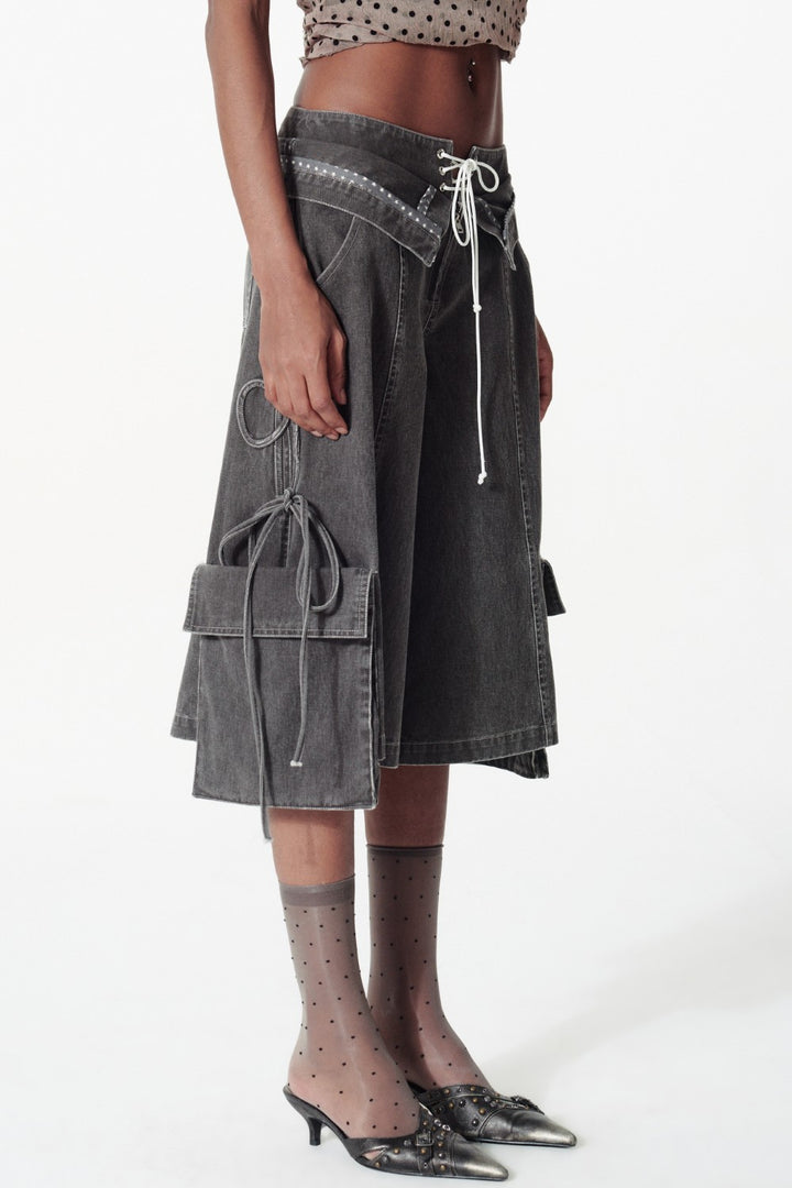 Lace-Up Washed Cargo Jorts