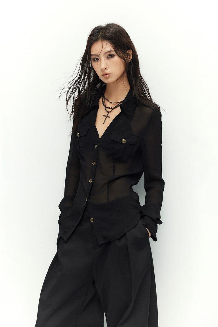 Noir Slim Sheer Blouse