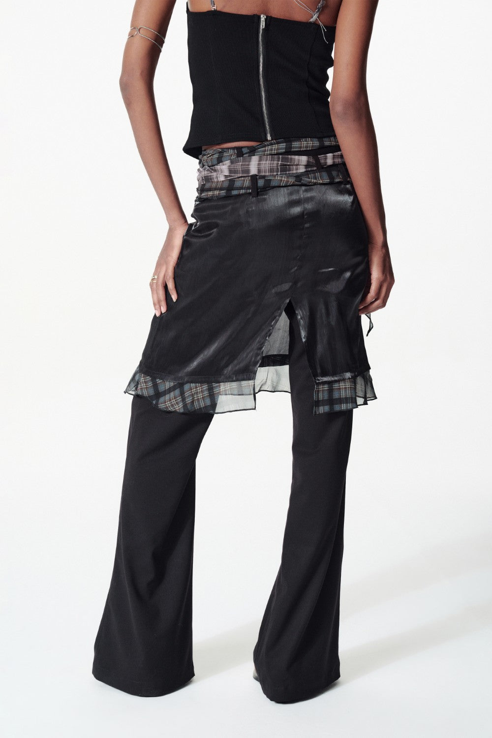 Satin Layered Skirt Trousers