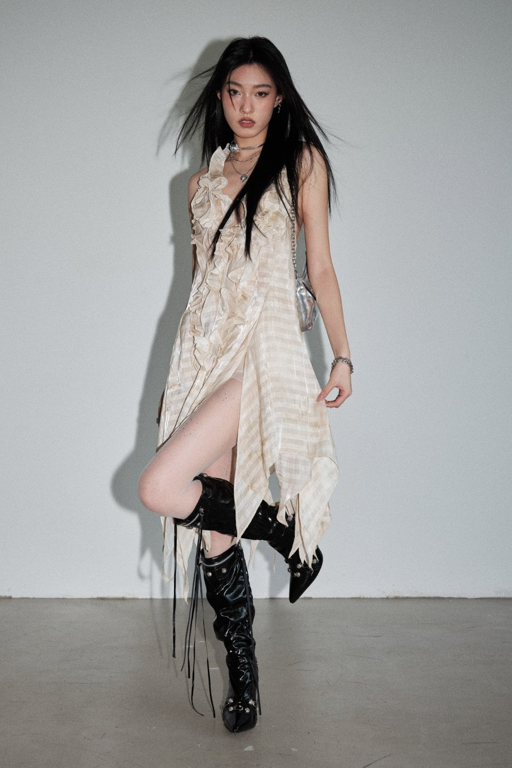 Backless Ruffle Halter Dress