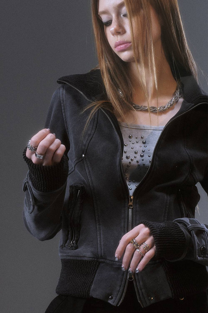 Ribbed Utility Bomber Jacket