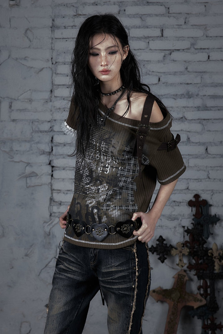 Olive Off-Shoulder T-Shirt