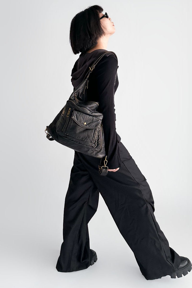 Multi-Zip Slouchy Shoulder Bag