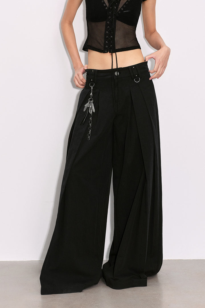 Wide-Leg Pleated Trousers