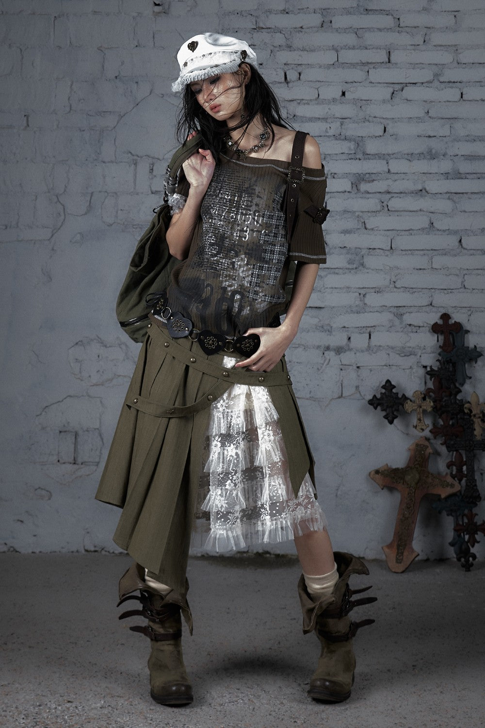 Olive Off-Shoulder T-Shirt