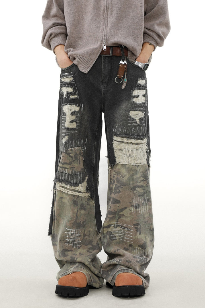 Stitched Camo Denim Jeans
