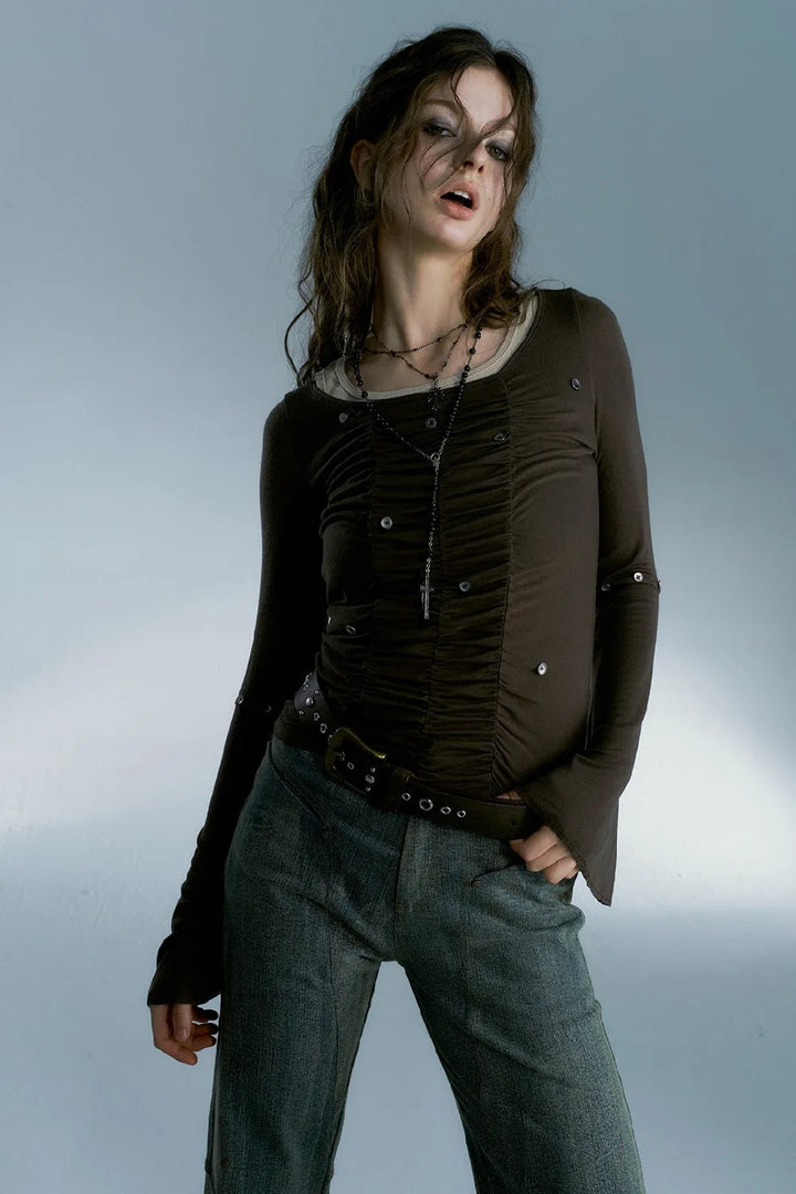 Pleated Buttons T-Shirt
