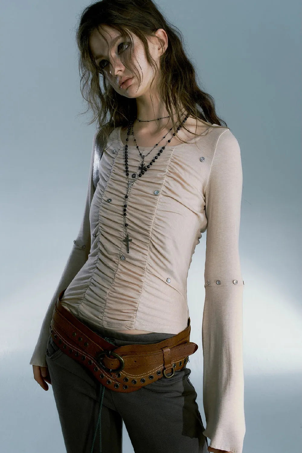 Pleated Buttons T-Shirt