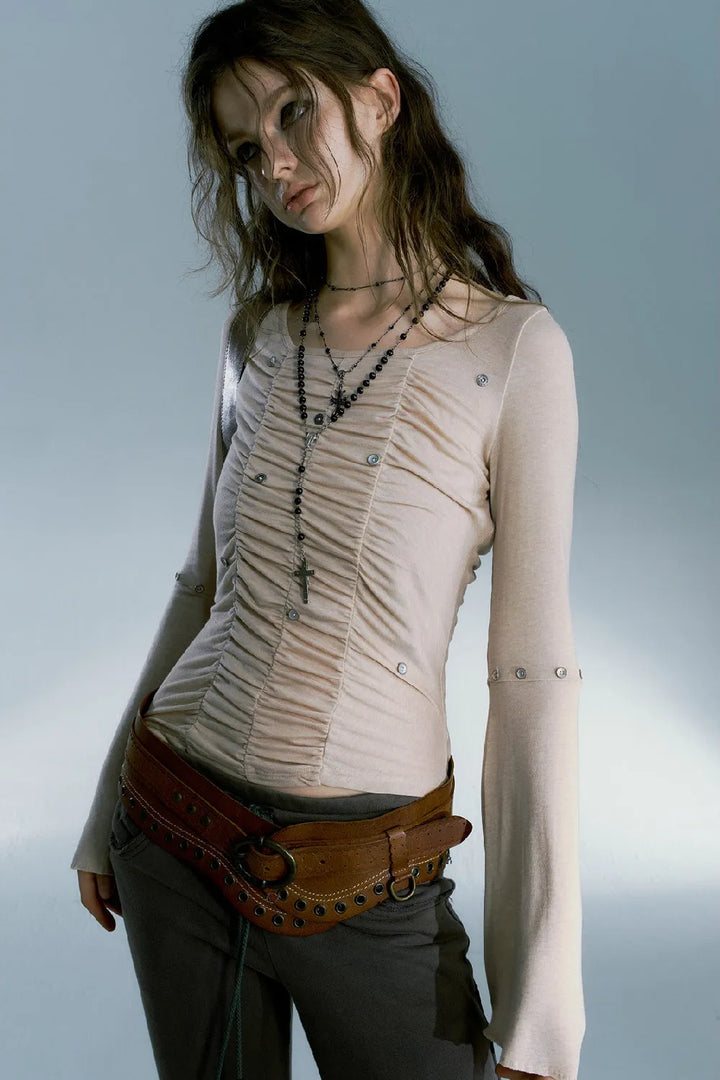 Pleated Buttons T-Shirt