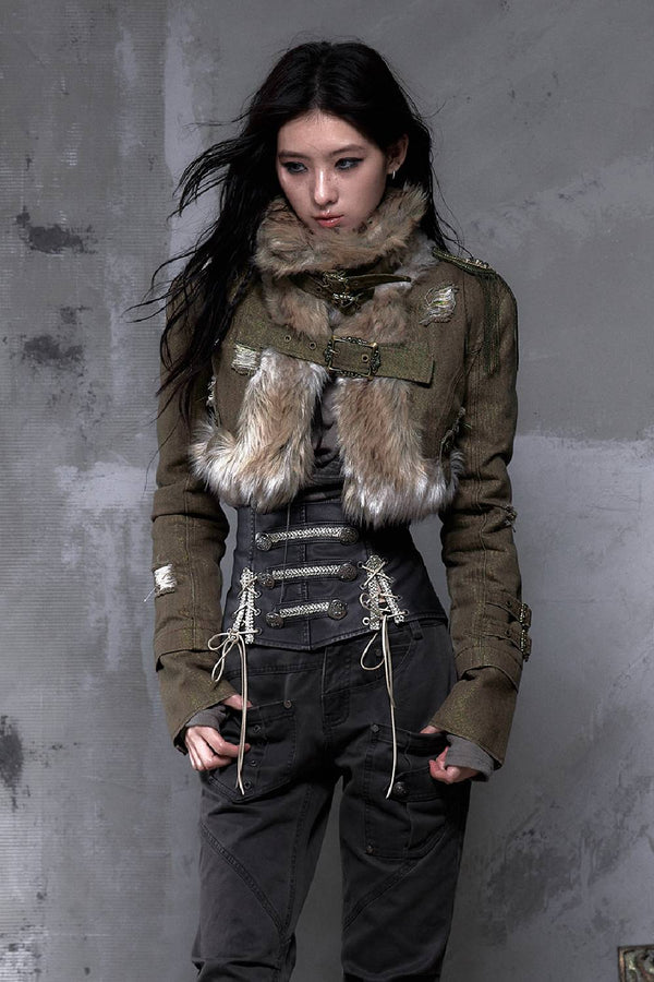 Fur Panel Crop Jacket