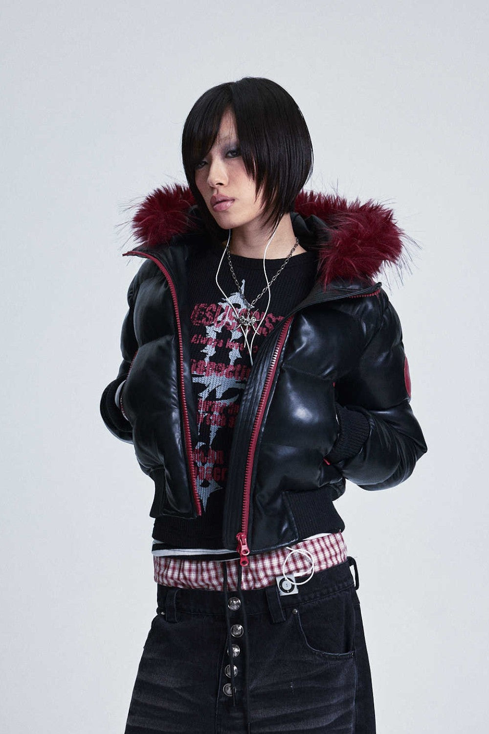 Crimson Skull Fur Puffer Jacket Y2K ダウン Crimson Skull Puffer Jacket – Pixie Rebels
