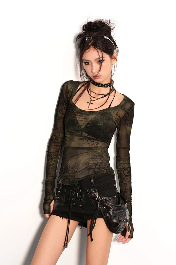 Mesh Lettered Jacquard Shirt