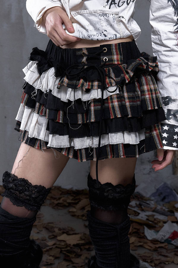 Torn Plaid Mini Skirt