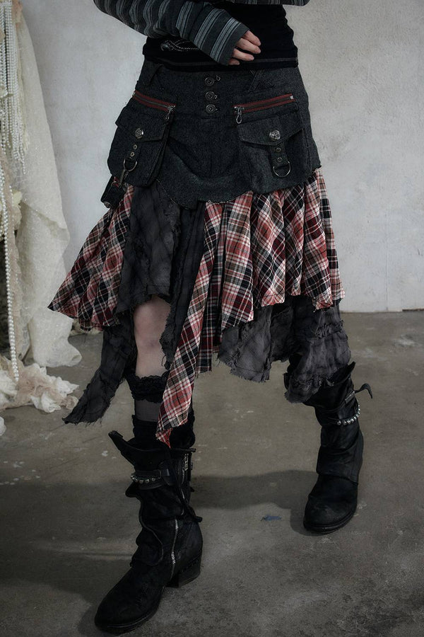 Plaid Utility Midi Skirt