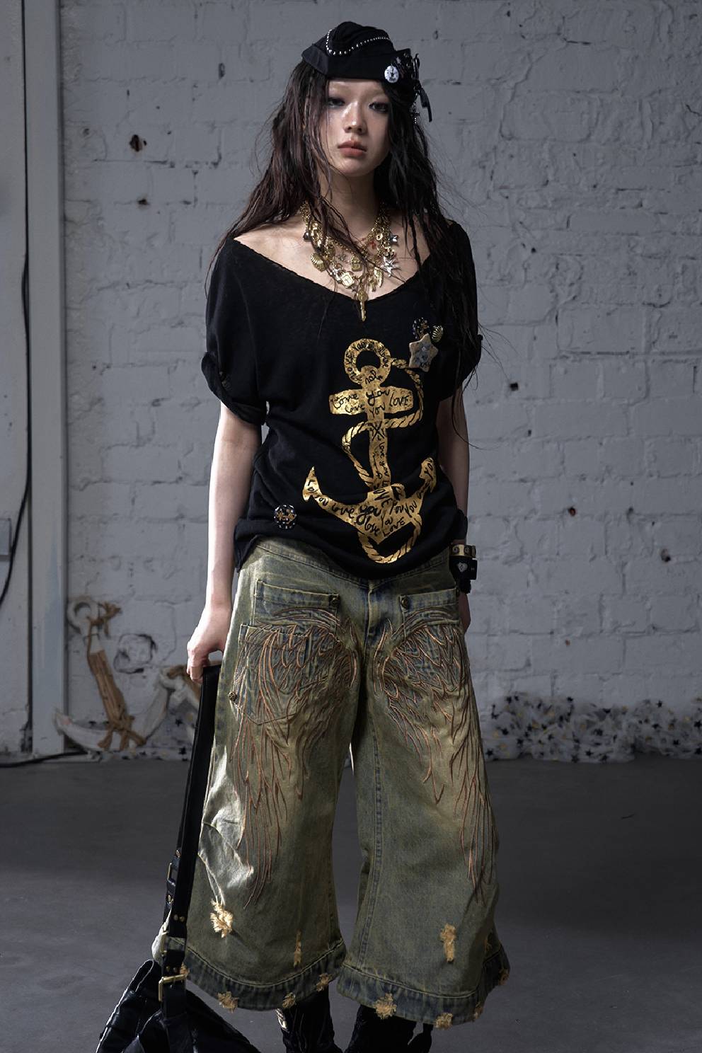Embroidered Angel Jeans