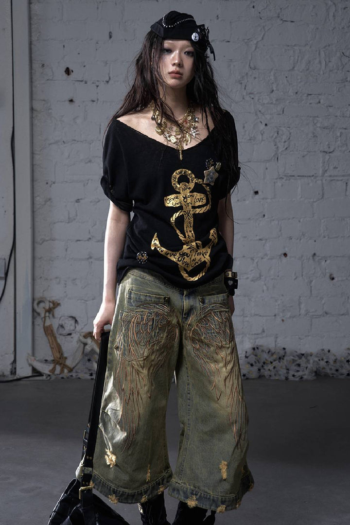 Embroidered Angel Jeans