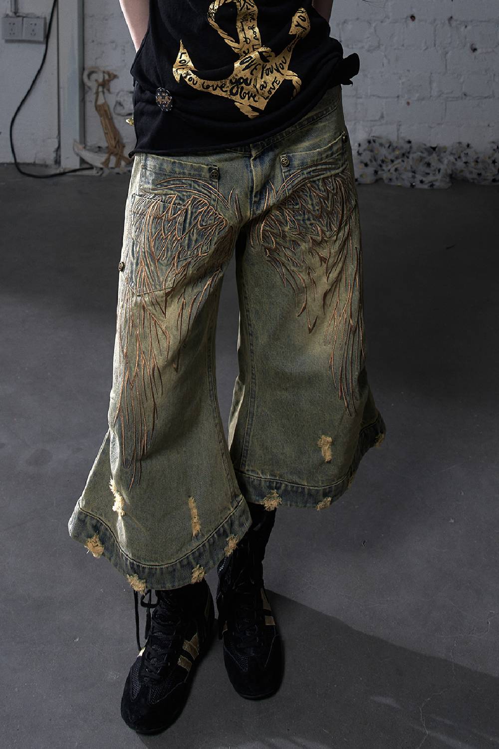Embroidered Angel Jeans