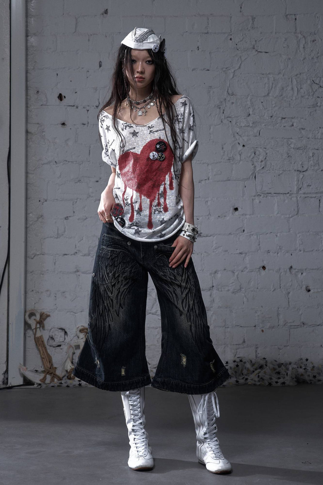 Embroidered Angel Jeans