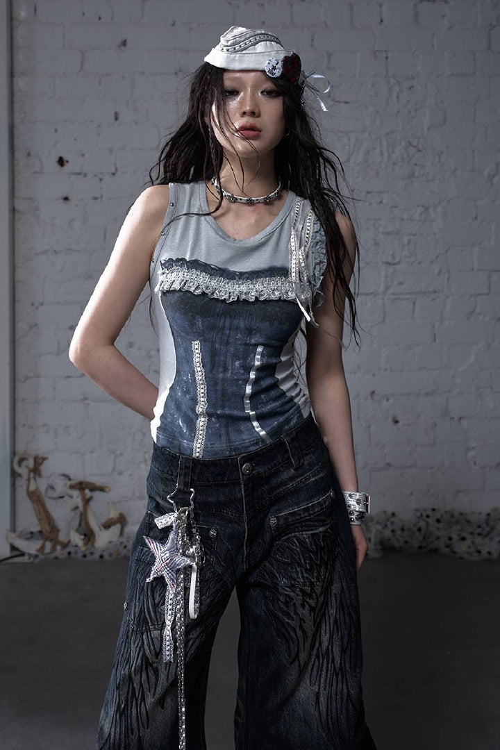 Faux Ribbon Vest