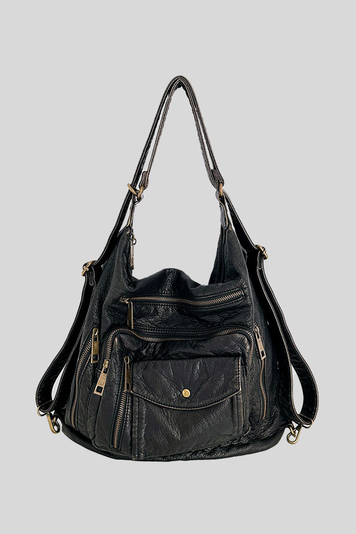 Multi-Zip Slouchy Shoulder Bag