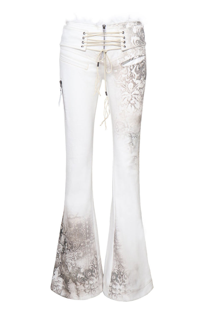 Lace-Up Embroidery Flared Jeans