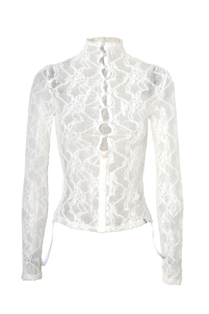 White Lace Turtleneck Top