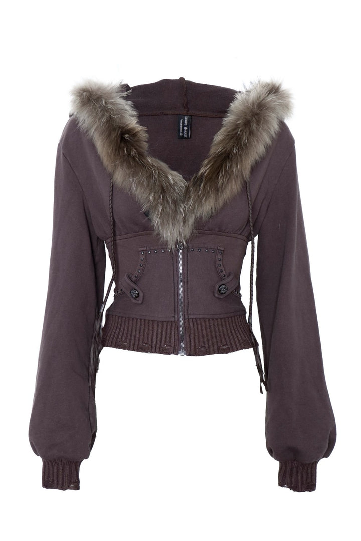 Cropped Coffee Hooded Jacket