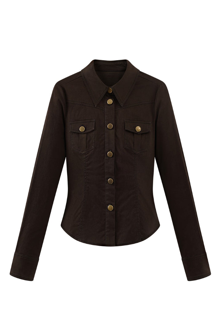 Retro Brass Button-Up Shirt