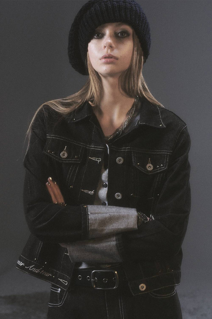 Cropped Stitch Denim Jacket