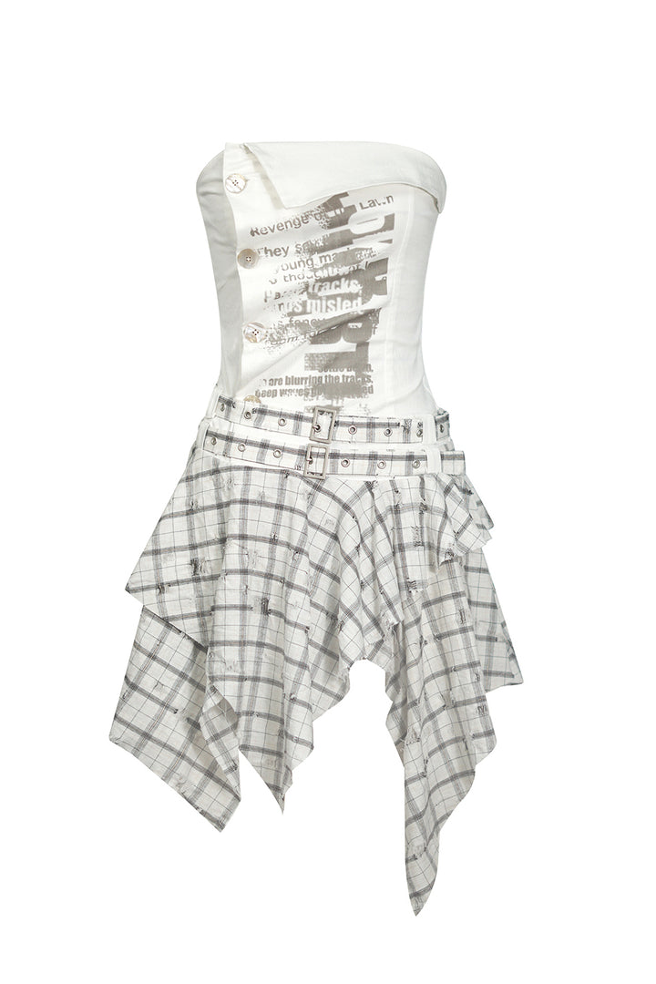 Strapless Graffiti Plaid Dress