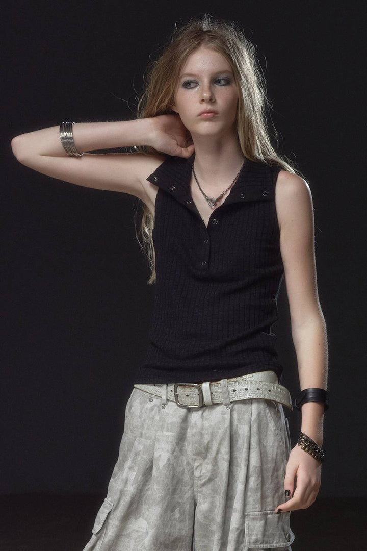 Ribbed Collar Vest