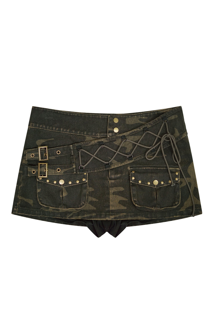 Low-Rise Camo Strap Skort
