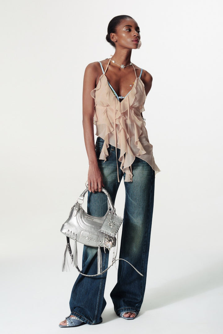 Draped Ruffle Halter Top