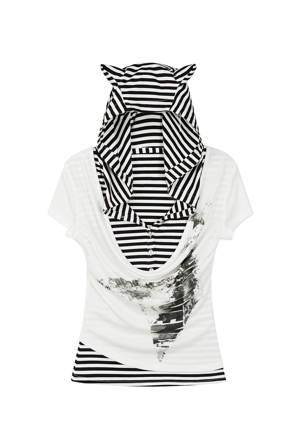 Layered Hooded Cat Shirt