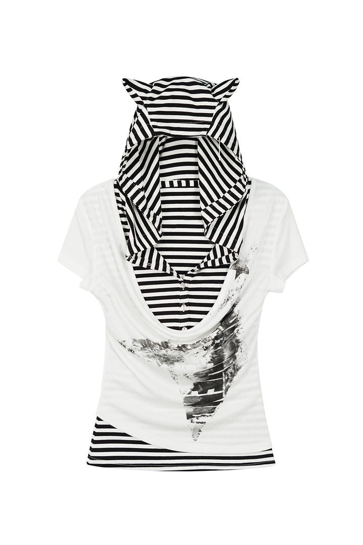 Layered Hooded Cat Shirt
